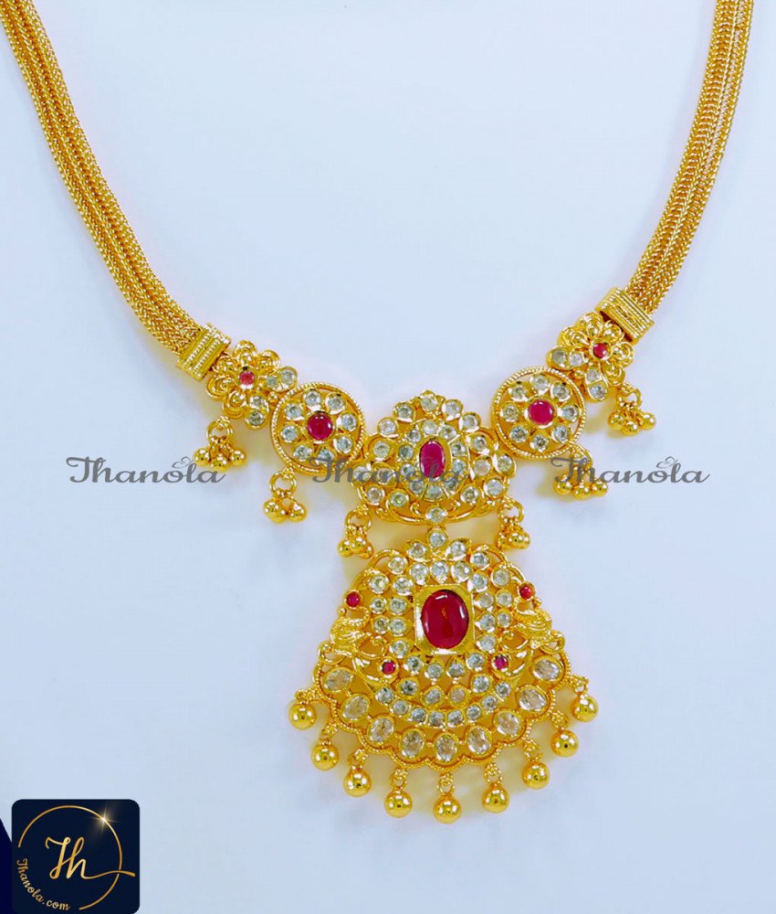Elegant Ruby White Indian Gold Necklace Set for Women bridal gold necklace set for women
