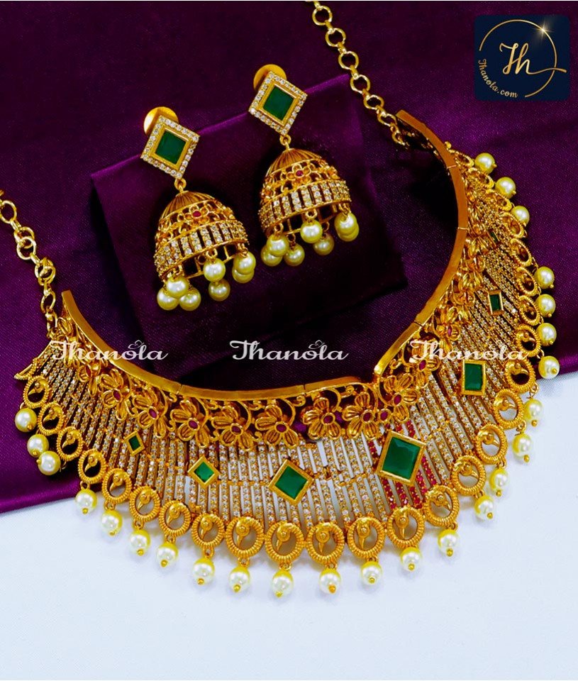 Premium Quality Antique Gold Pearl Choker Necklace Set gold antique choker necklace designs