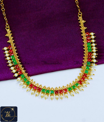 NLA1044 - Unique Pearl with Ruby Emerald Necklace Designs