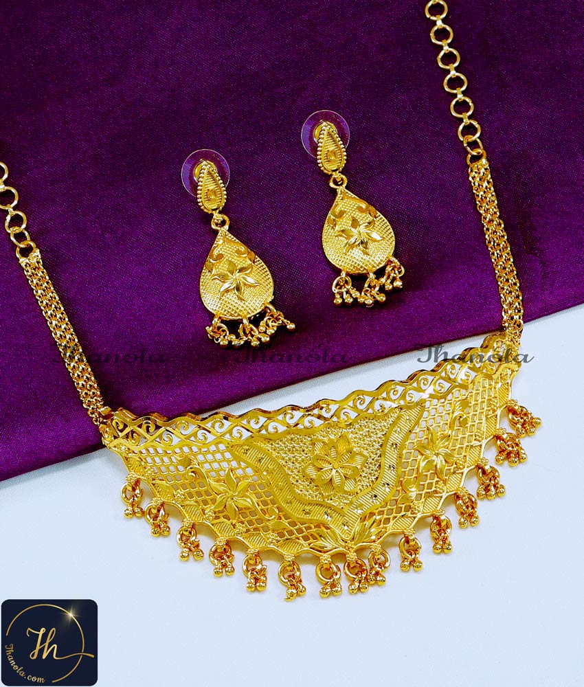 2 Gram Gold Forming Yellow Gold Choker Necklace Set light weight gold choker designs with price