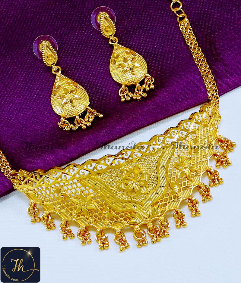 2 Gram Gold Forming Yellow Gold Choker Necklace Set light weight gold choker designs with price