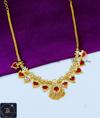 NLA1096 - Traditional Kerala Jewellery Red Palakka Mala Necklace