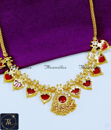 NLA1096 - Traditional Kerala Jewellery Red Palakka Mala Necklace