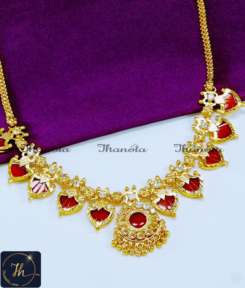 Traditional Kerala Jewellery Red Palakka Mala Necklace palakka mala necklace