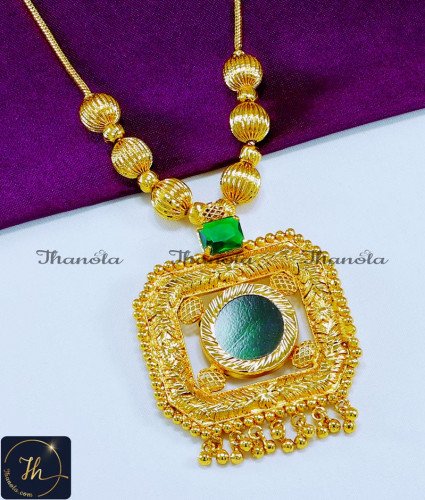 NLA1141 - Latest Single Emerald Stone Palakka Necklace Designs