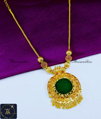 NLA1142 - New Gold Look Ruby Stone Palakka Pendant Necklace