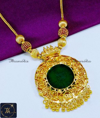 NLA1142 - New Gold Look Ruby Stone Palakka Pendant Necklace
