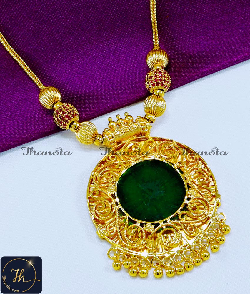 New Gold Look Ruby Stone Palakka Pendant Necklace palakka necklace