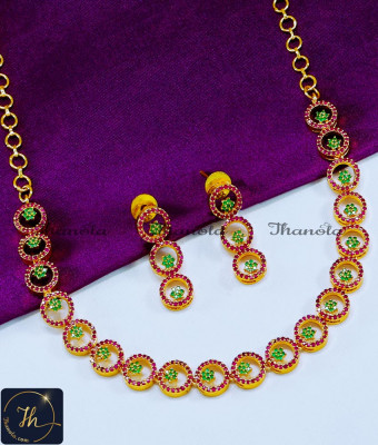 NLA1207 - American Diamond Ruby Emerald Stone Necklace Design