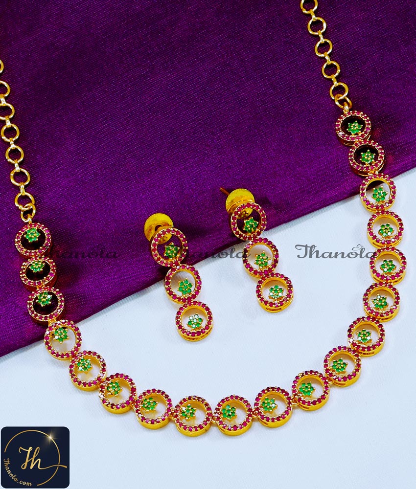 American Diamond Ruby Emerald Stone Necklace Design stone necklace designs