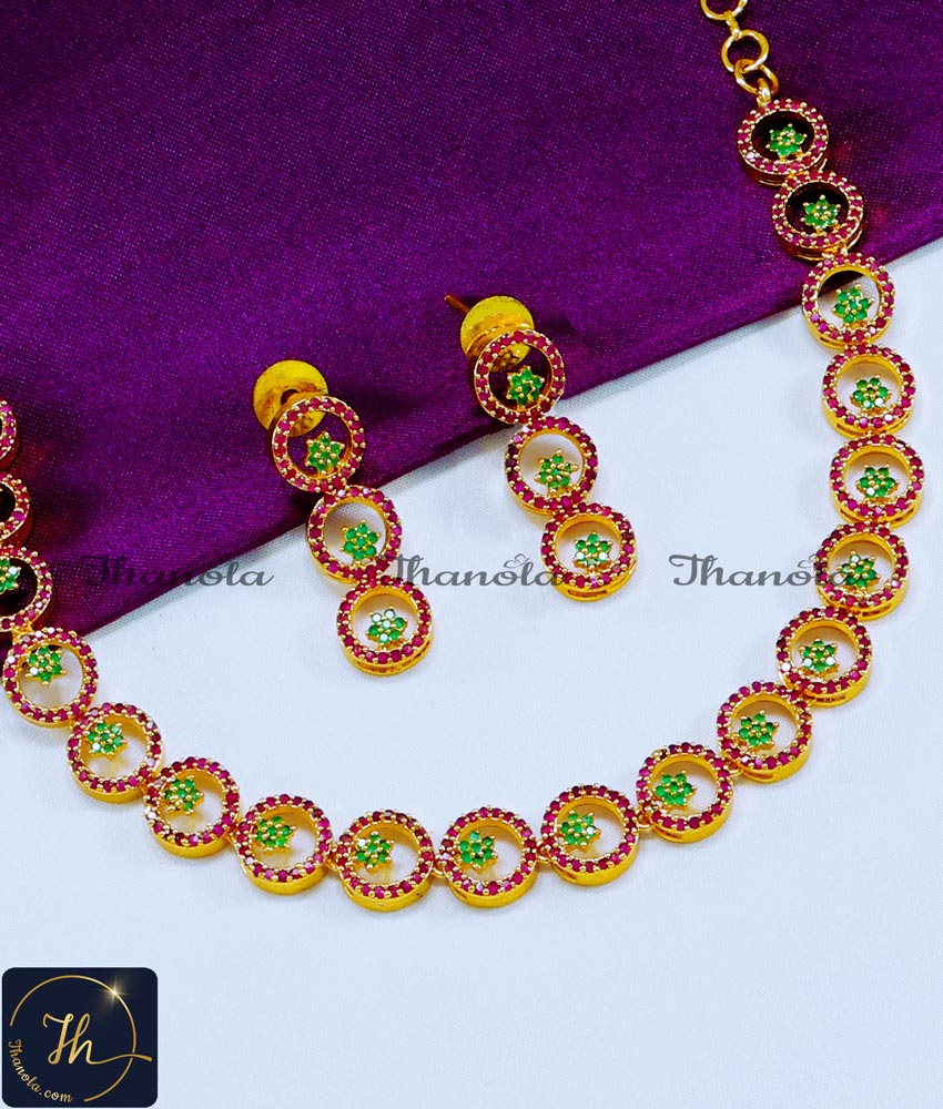 American Diamond Ruby Emerald Stone Necklace Design stone necklace designs