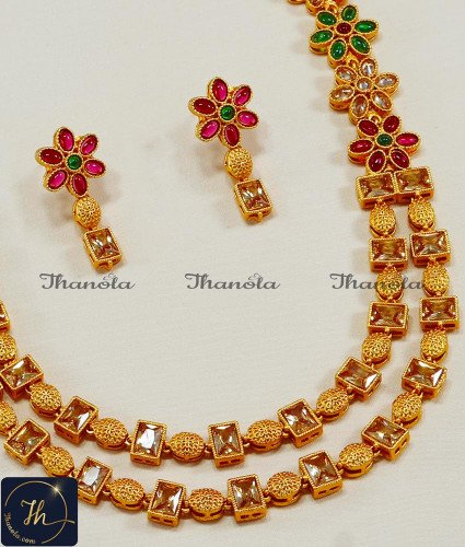 NLA1213 - Latest Uncut Diamond Necklace Antique Jewellery Set