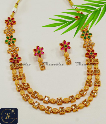 NLA1213 - Latest Uncut Diamond Necklace Antique Jewellery Set