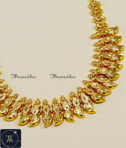 NLA1225 - Gold Pattern Kerala Model Mango Necklace Design