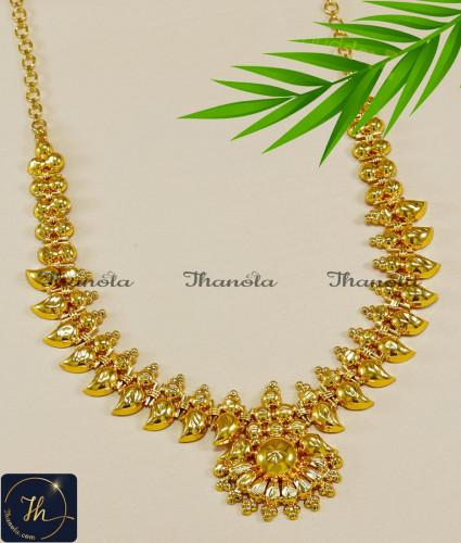 NLA1227 - Traditional Kerala Mango Necklace Gold Design Online