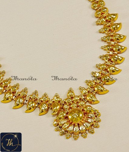 NLA1227 - Traditional Kerala Mango Necklace Gold Design Online