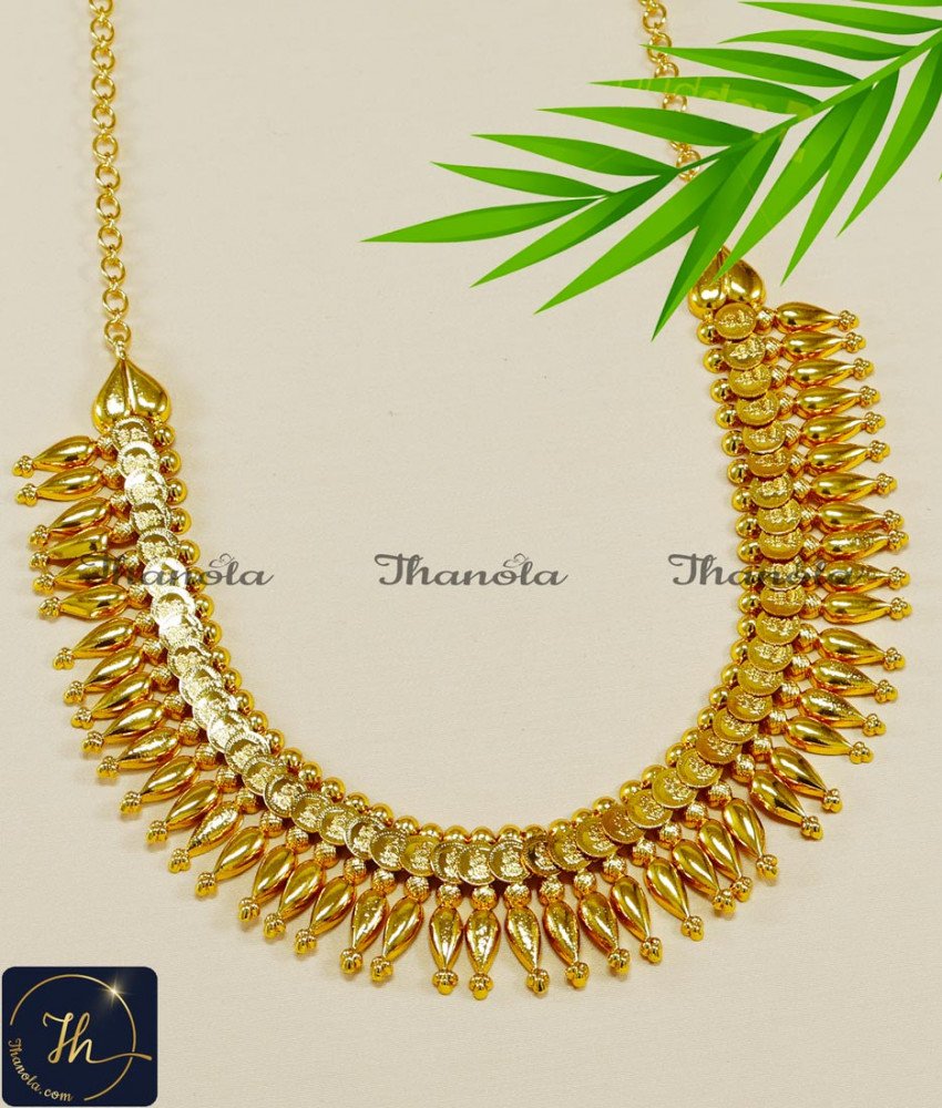 Latest Gold Plated Lakshmi Kasu Necklace Designs kasu necklace designs
