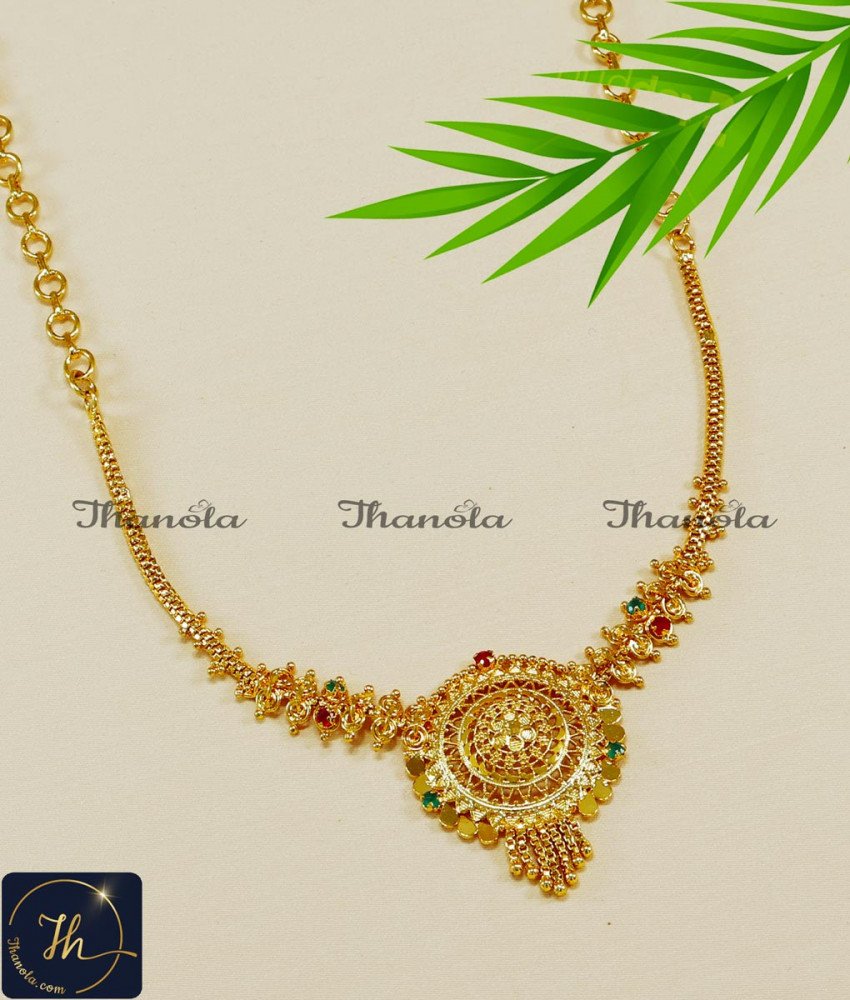 1 Gram Gold Plated Light Weight Simple Necklace Design 1gm gold plated jewellery