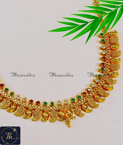 NLA1350 - 1 Gram Gold Plated Mango Necklace Design with Stone