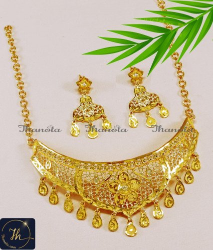 NLA1392 - 2 Gram Forming Gold Choker Necklace Set for Wedding