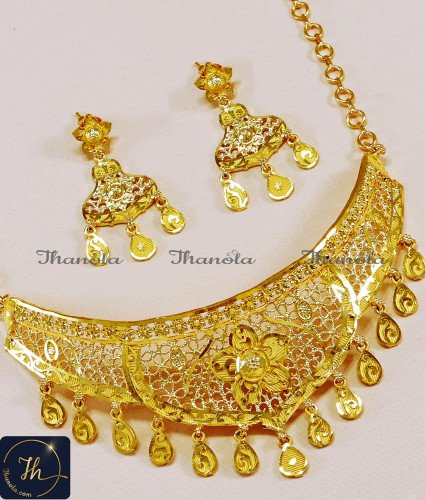 NLA1392 - 2 Gram Forming Gold Choker Necklace Set for Wedding