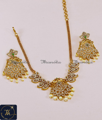 NLA1558 - Latest Diamond Stone Antique Gold Jewelry Necklace Set