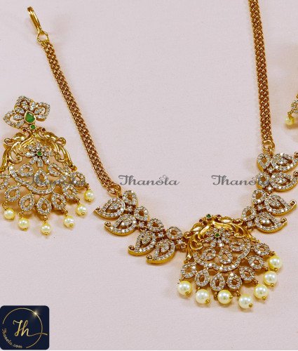 NLA1558 - Latest Diamond Stone Antique Gold Jewelry Necklace Set