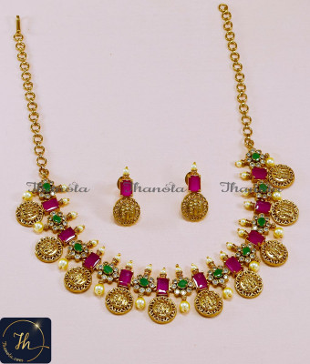 NLA1559 - Antique Jewelry Ad Stone Ram Parivar Necklace Designs