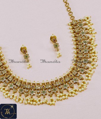 NLA1560 - New Model Gold Design Antique Necklace with White Beads