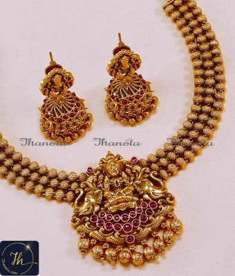 NLA1561 - Traditional Antique Jewellery Temple Design Necklace Set