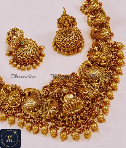 NLA1564 - Premium Quality Wedding Temple Antique Jewellery Set