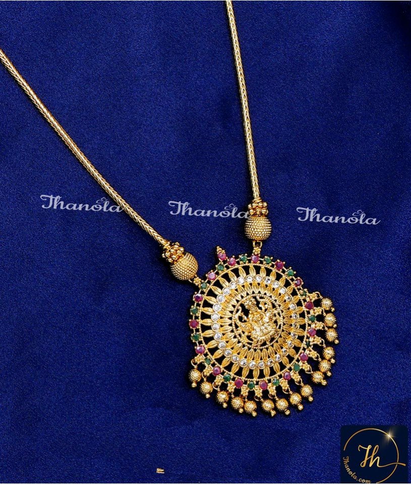 Traditional Lakshmi Pendant 1 Gram Gold Necklace Design gold plated necklace design