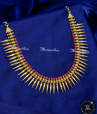 NLA1808 - Gold Forming Ruby Stone Mullapoo Necklace Design Online
