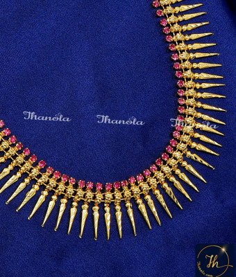 NLA1808 - Gold Forming Ruby Stone Mullapoo Necklace Design Online