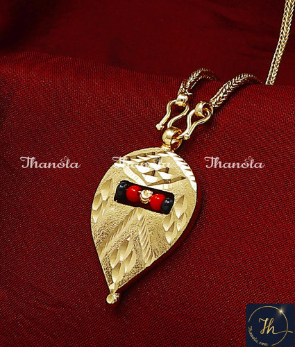 THN1044 - Gold Plated Jewellery Red and Black Beads Thali Chain