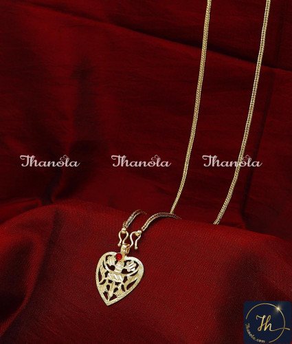 THN1063 - Heart Pendant Yellow Gold Simple Thali Chain Design