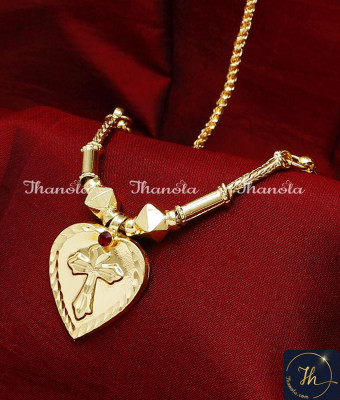 THN1067 - 1 Gram Gold Cross Pendant Tamil Christian Thali Designs