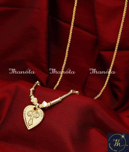 THN1067 - 1 Gram Gold Cross Pendant Tamil Christian Thali Designs